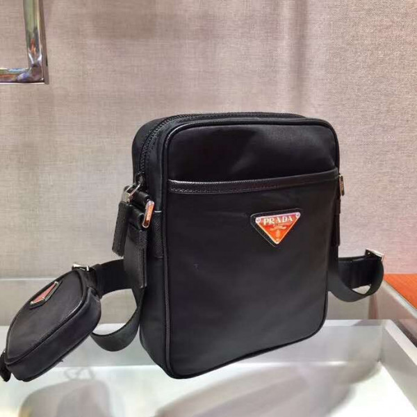 Pra*a re-nylon and saffiano leather shoulder bag