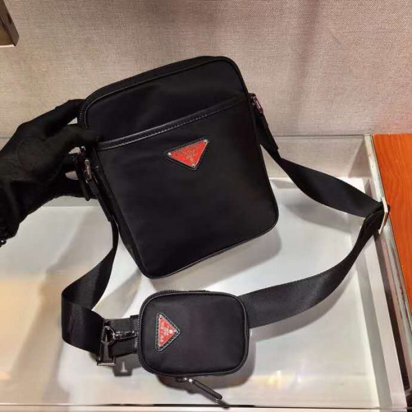 Pra*a re-nylon and saffiano leather shoulder bag