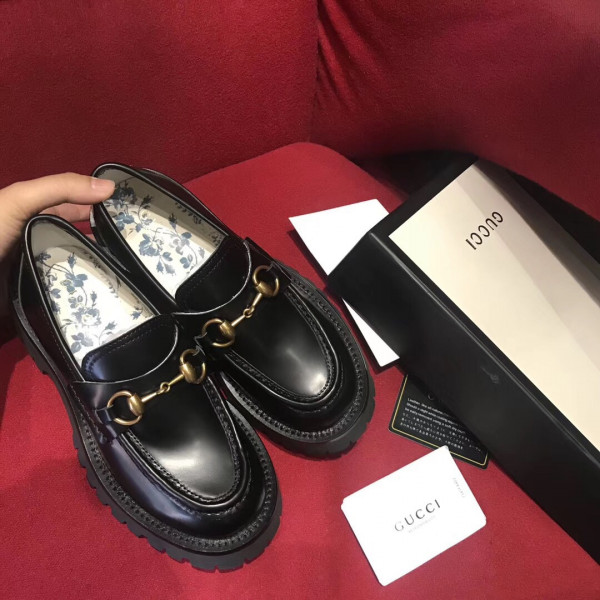G*u*i leather lug sole horsebit loafer
