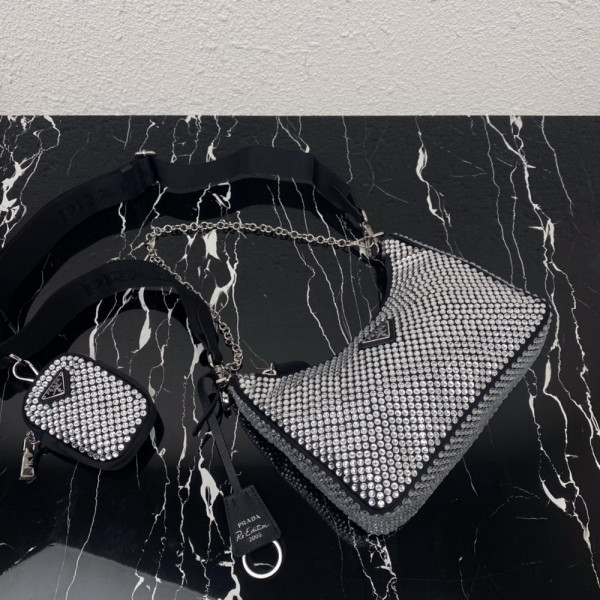 Pra*a re-edition 2005 satin bag with crystals