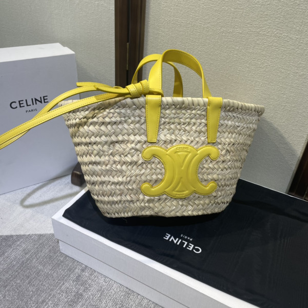 CELIN* TRIOMPHE CELIN* CLASSIC PANIER IN PALM LEAVES AND CALFSKIN
