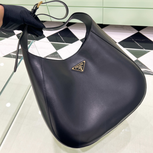 Pra*a large leather shoulder bag with topstitching