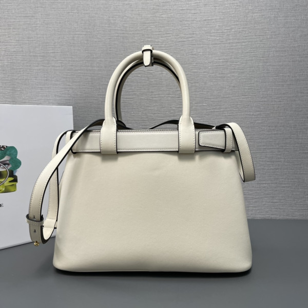 Pra*a buckle large leather handbag with belt-32*23*11cm