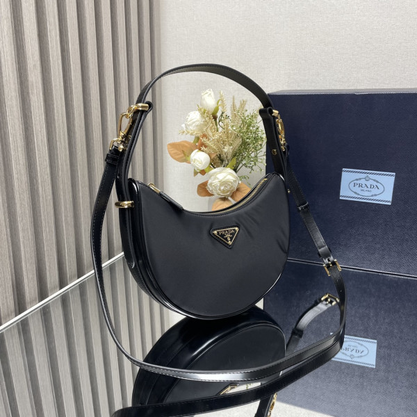 Pra*a arqué re-nylon and brushed leather shoulder bag-22.5*18.5*6cm