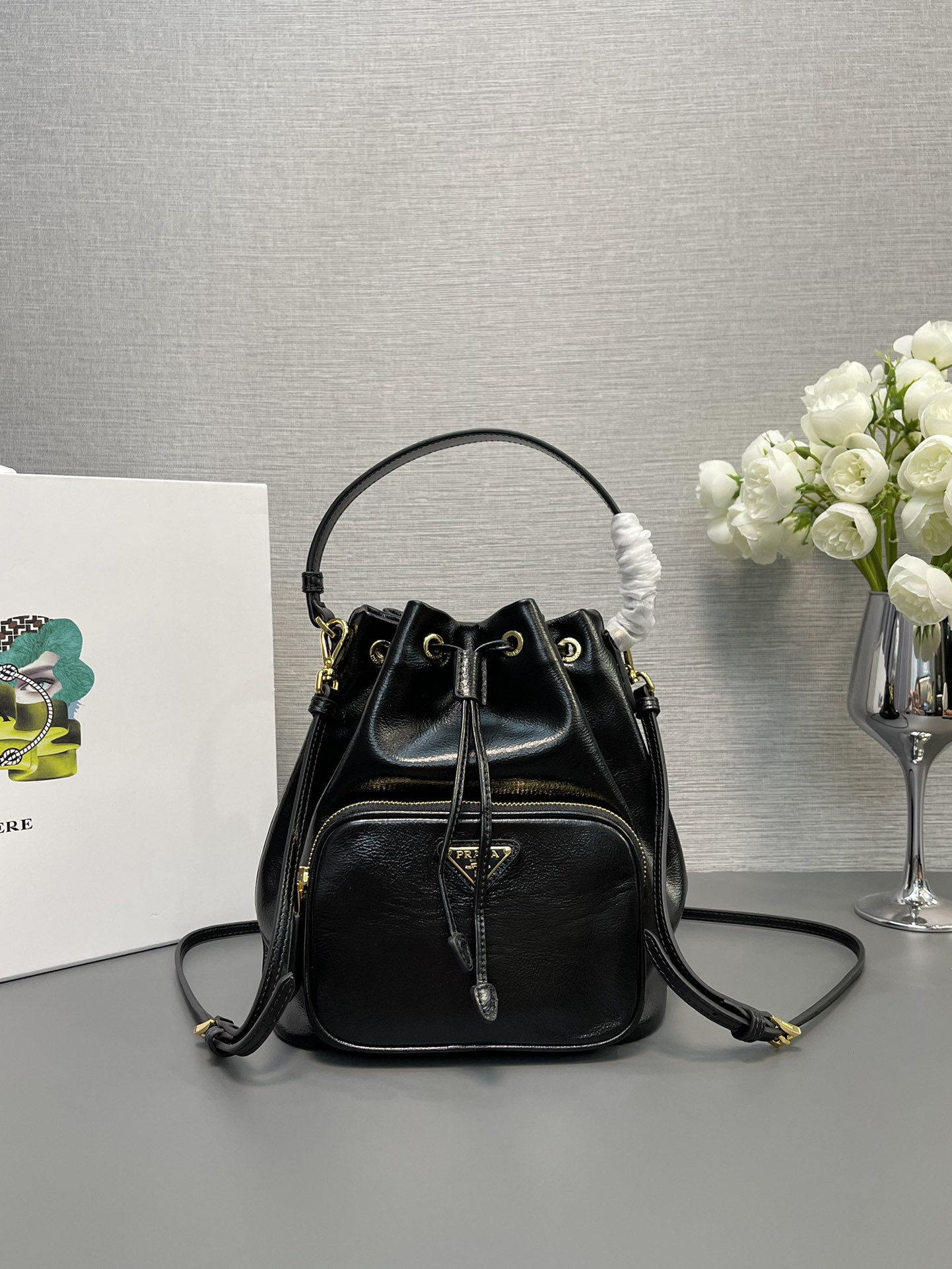 Pra*a duet naplak patent leather bucket bag