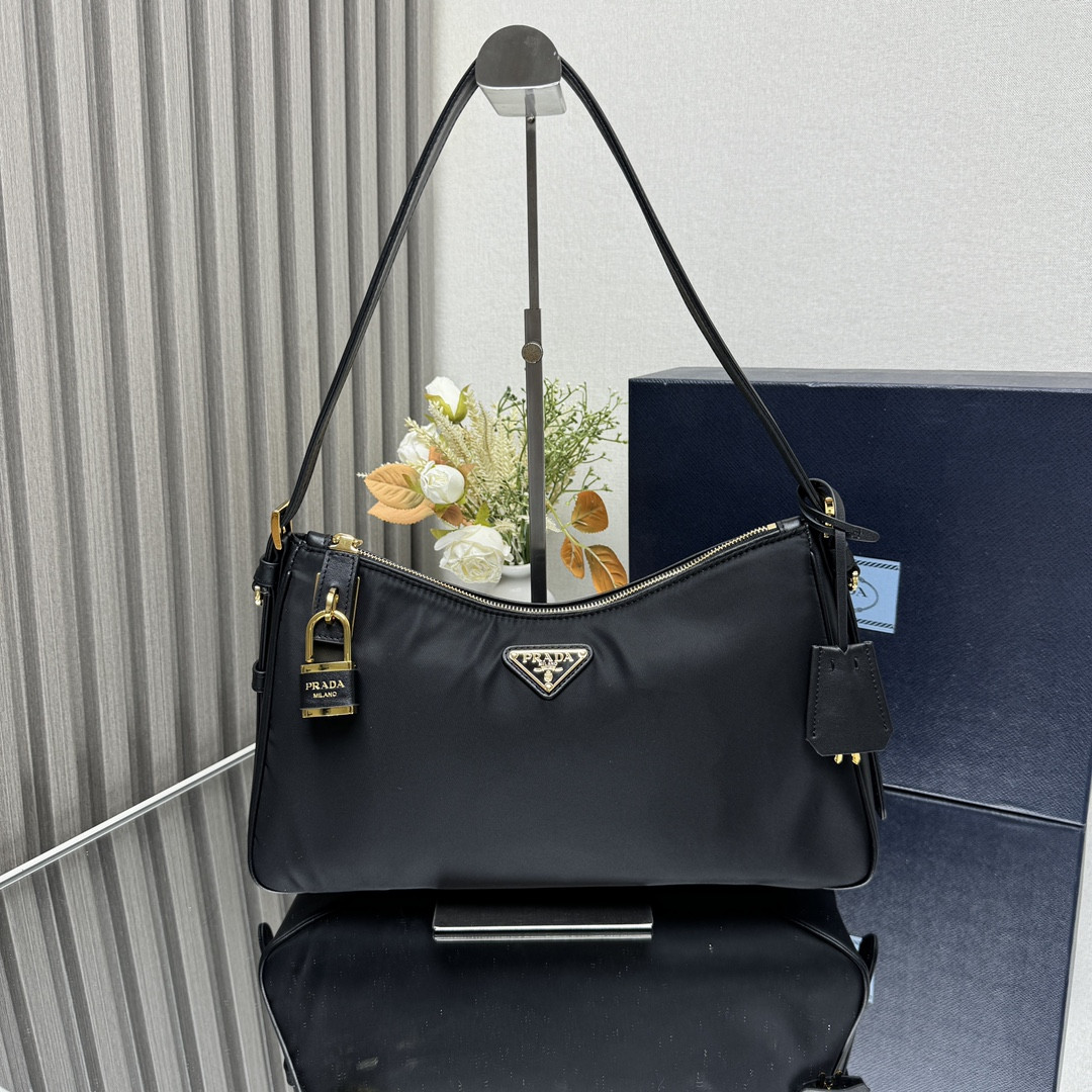 Pra*a aimée large re-nylon shoulder bag with padlock